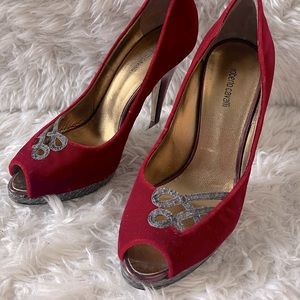 Roberto Cavalli red suede heels size 7.5